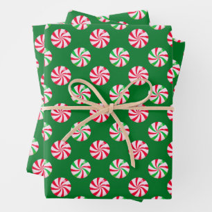Feuille De Papier Cadeau Noël Round Pepperment Candy Green