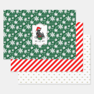 Feuille De Papier Cadeau Noël Santa Hat Scottish Terrier (noir) mignonne