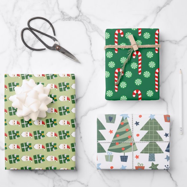 Feuille De Papier Cadeau Noël Santa Rouge Vert Festif  (Recto)