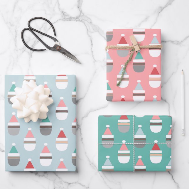 Feuille De Papier Cadeau Noël Simple Santas (Recto)