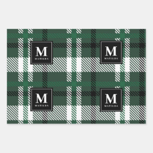 Feuille De Papier Cadeau Noël tartan monogramme personnalisé