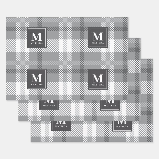 Feuille De Papier Cadeau Noël tartan monogramme personnalisé (Lot)