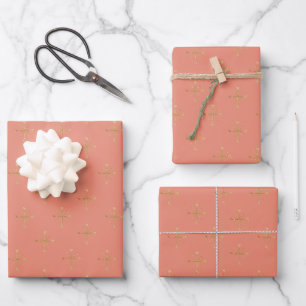 Feuille De Papier Cadeau Noël tendance en terre cuite et flocon de neige do