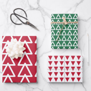 Feuille De Papier Cadeau Noël triangulaire rouge et vert