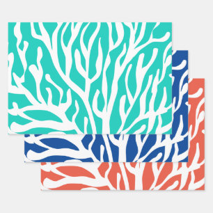 Feuille De Papier Cadeau Noël tropical en juillet empreinte de corail blanc