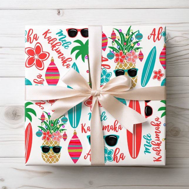 Feuille De Papier Cadeau Noël tropical hawaïen Mele Kalikimaka (Créateur téléchargé)