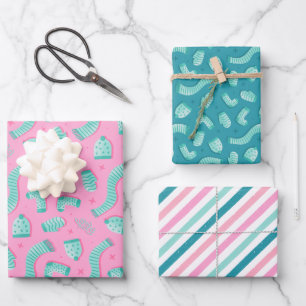 Feuille De Papier Cadeau Noël turquoise Motif rose