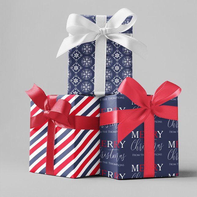 Feuille De Papier Cadeau Noël Vacances Simple mignonne Motif Flocon de neig (Navy blue and red wrapping paper sheets.)