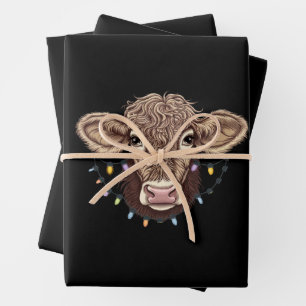 Feuille De Papier Cadeau Noël Vache Luminaire Ferme Fermier Noël
