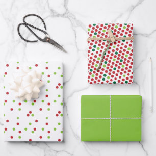 Feuille De Papier Cadeau Noël vert et rouge pois coordonné
