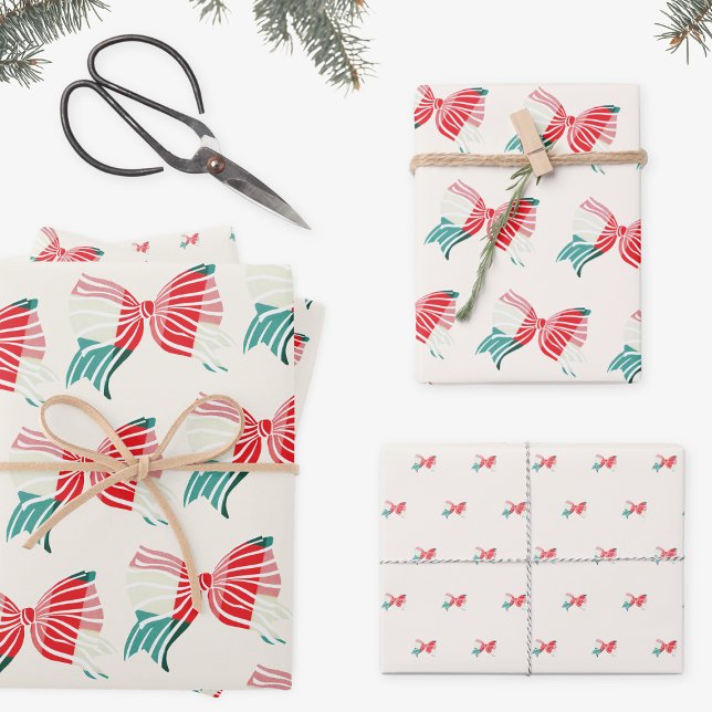 Feuille De Papier Cadeau Noël Vert & Rouge Plaid Lié Avec Bow Holiday (Créateur téléchargé)