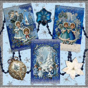 Feuille De Papier Cadeau Noël victorien bleu et argent