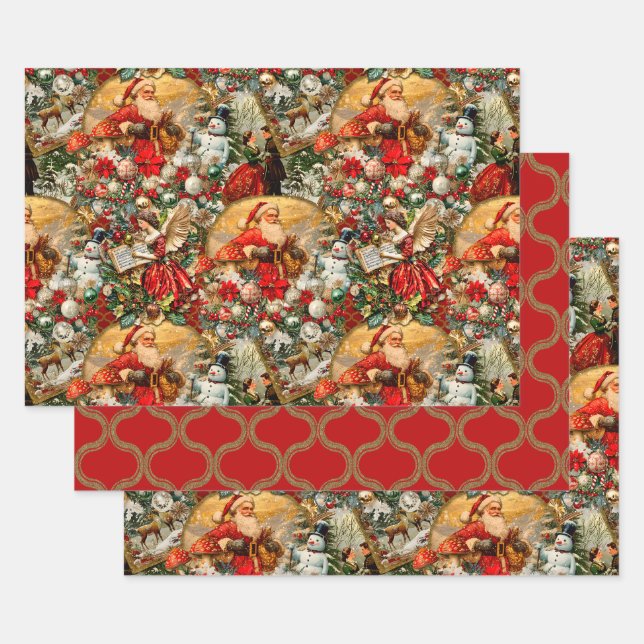 Feuille De Papier Cadeau Noël victorien Vintage (Lot)