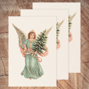Feuille De Papier Cadeau Noël vintage, Ange victorien avec arbre