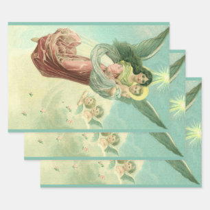 Feuille De Papier Cadeau Noël vintage, ange victorien avec l'enfant Jésus