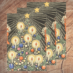 Feuille De Papier Cadeau Noël vintage, arbre aux bougies et étoile