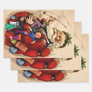 Feuille De Papier Cadeau Noël Vintage, Jouets de tuyaux du Père Noël victor