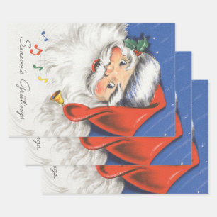 Feuille De Papier Cadeau Noël vintage, joyeux Père Noël avec de la musique
