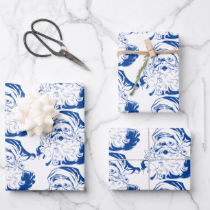 Feuille De Papier Cadeau Noël vintage, joyeux Père Noël en bleu rétro
