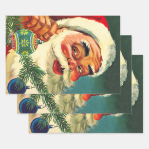 Feuille De Papier Cadeau Noël vintage, joyeux Père Noël rétro des années 50