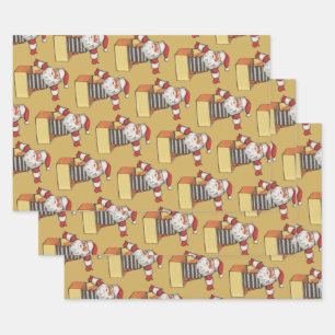 Feuille De Papier Cadeau Noël vintage, le Père Noël en diable en boîte