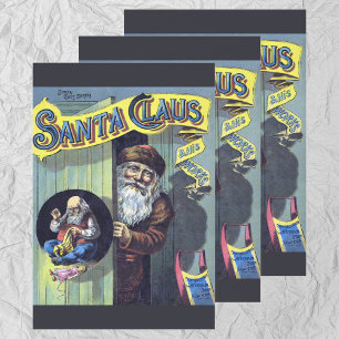 Feuille De Papier Cadeau Noël vintage, le Père Noël et son oeuvre