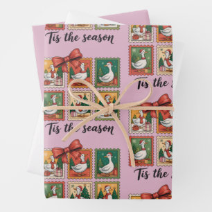 Feuille De Papier Cadeau Noël Vintage Oie Rétro C'est La Saison