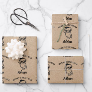 Feuille De Papier Cadeau Noël Vintage Père Noël Nom personnalisé Kraft