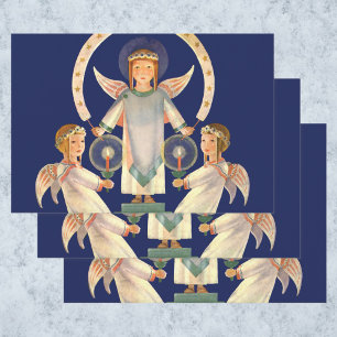 Feuille De Papier Cadeau Noël Vintage, Père Noël scandinave Lucia Angels
