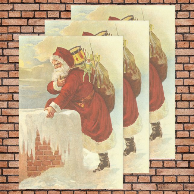Feuille De Papier Cadeau Noël Vintage Père Noël victorien à Chimney (Créateur téléchargé)