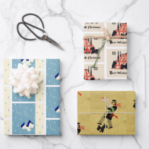 Feuille De Papier Cadeau Noël Vintage Scottie Dogs Motif