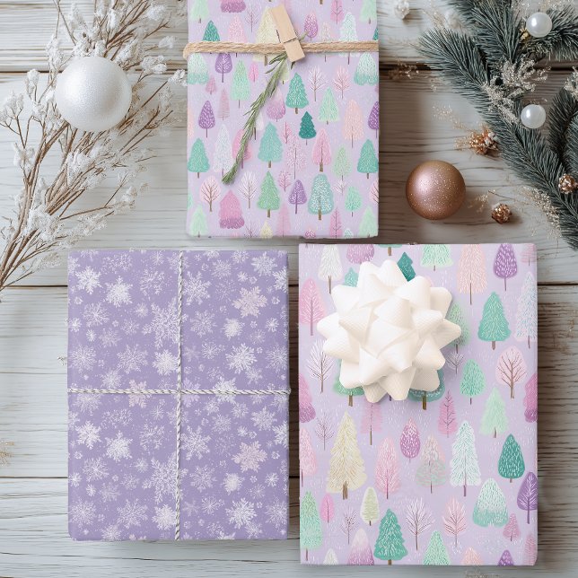 Feuille De Papier Cadeau Noël Violet Pastel (Pastel Christmas Gift Wrap)
