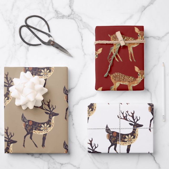 Feuille De Papier Cadeau Noël Whimsical Brown Deer (Recto)