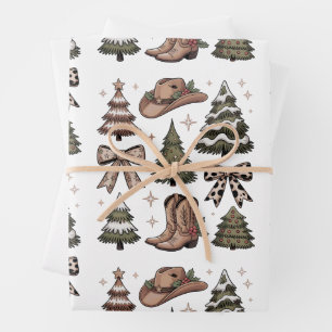 Feuille De Papier Cadeau Noeud Coquet de Noël Occidental Bottine Cowboy Cow