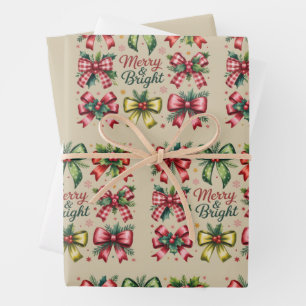 Feuille De Papier Cadeau Noeud Coquet Noël Père Noël Vintage Xmas