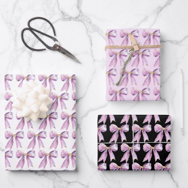 Feuille De Papier Cadeau Nœud Papillon Coquette Violet (Recto)