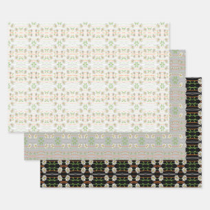 Feuille De Papier Cadeau Noir Blanc Et Gris Faisy Motif Floral