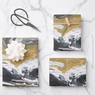 Feuille De Papier Cadeau Noir, Blanc et Or Abstrait