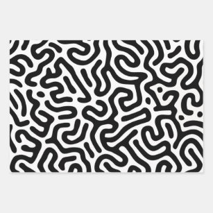 Feuille De Papier Cadeau noir blanc labyrinthe ligne motif mode décoratif