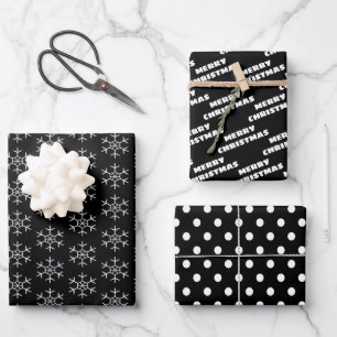 Feuille De Papier Cadeau Noir Blanc Noël