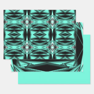 Feuille De Papier Cadeau Noir Blanc Turquoise Ombre Art Abstrait moderne