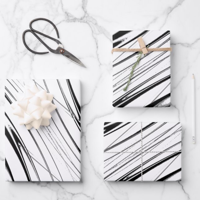 Feuille De Papier Cadeau Noir et Blanc Moderne (Recto)
