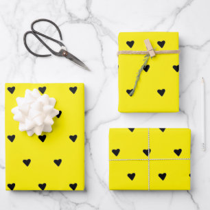 Feuille De Papier Cadeau Noir Et Jaune Cute Coeurs Minuscules Minimalistes