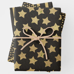 Feuille De Papier Cadeau Noir et or de Noël 3