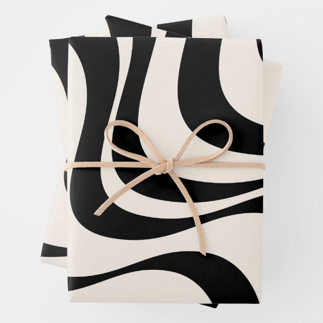 Feuille De Papier Cadeau Noir et pastel moderne ondes rétro design (En situation)