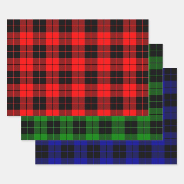 Feuille De Papier Cadeau Noir et rouge, vert et bleu Plaid Motif (Lot)