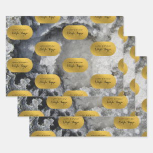 Feuille De Papier Cadeau Noir Gold Foil Crystals de mer Signature Script
