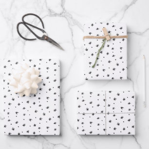 Feuille De Papier Cadeau Noir minimaliste & Blanc Simple Étoiles