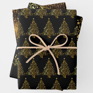 Feuille De Papier Cadeau Noir Noir Yule Solstice Or et Noir 3