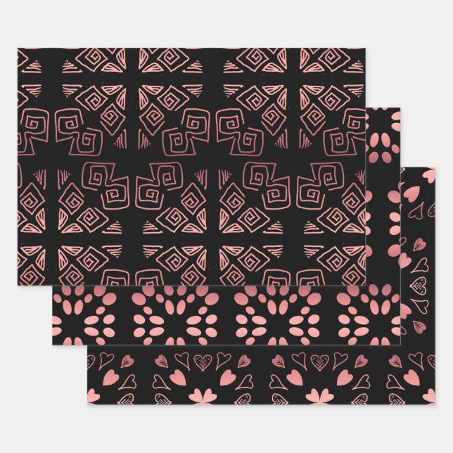 Feuille De Papier Cadeau Noir or rose (Lot)